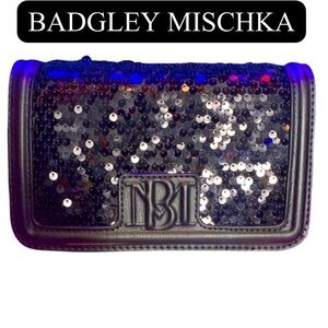 BADGLEY MISCHKA Black Sequence Purse w/Detachable Crossbody/Shoulder Strap, NWT